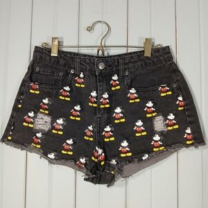 Disney Black Denim Shorts with Mickey Mouse Motif